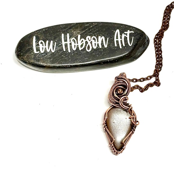 HAND CRAFTED Gray Moonstone Copper Wire Wrapped Pendant Necklace, Handmade - Picture 10 of 10